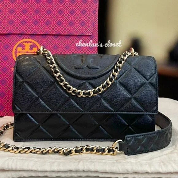 Tory Burch Fleming Black Leather Authentic Shoulder Bag With Gold Hardware - Picture 6 of 15